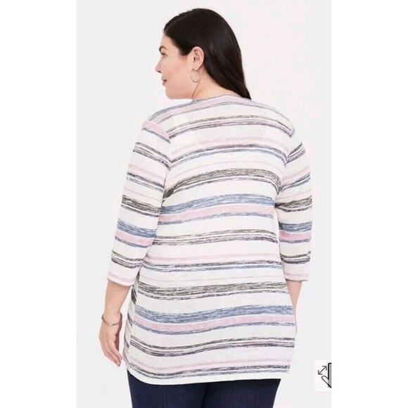 Torrid Multi Stripe Slub Knit Cardigan Size 1X Open 3/4 Sleeved Lightweight - Picture 2 of 11